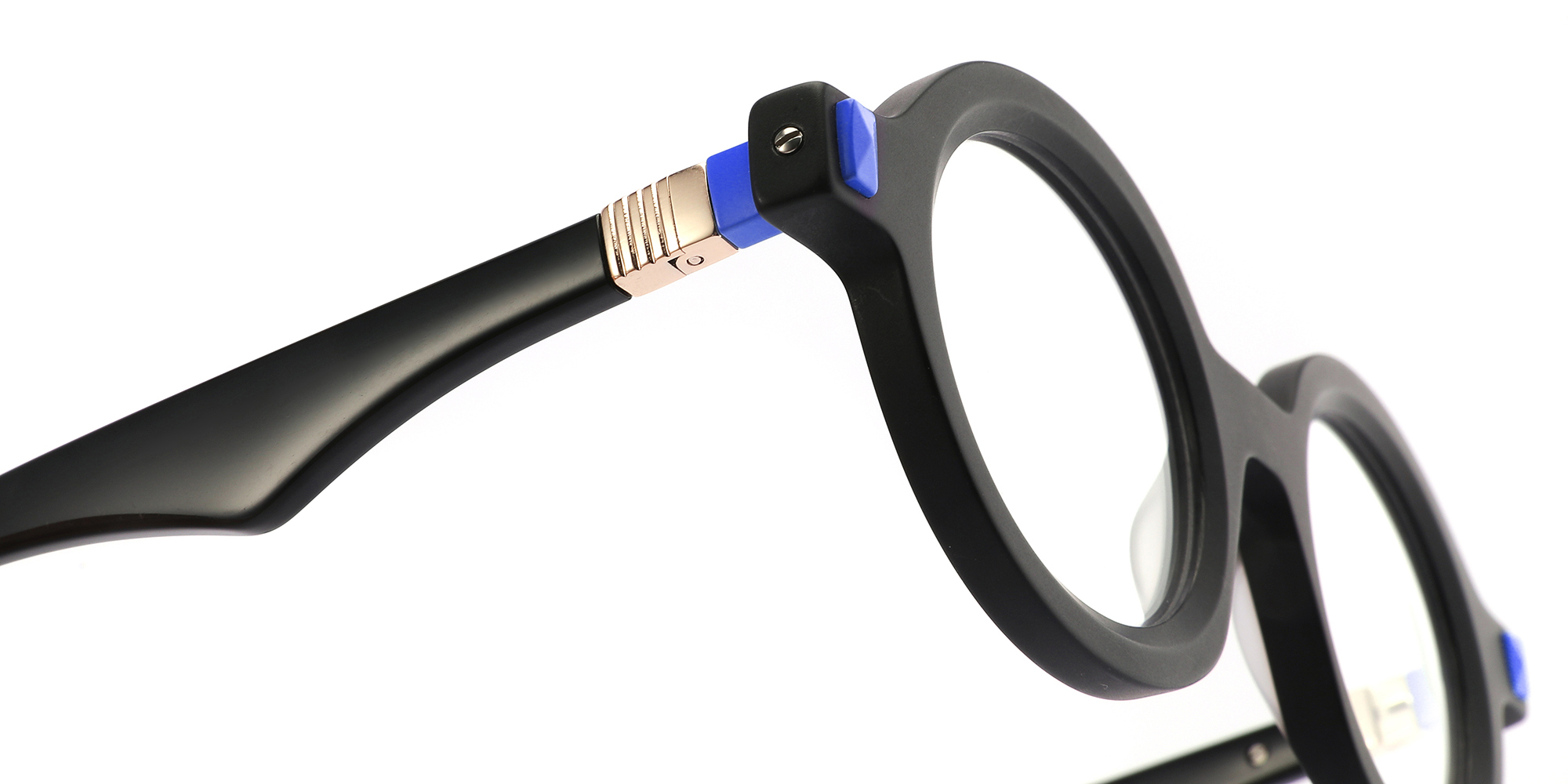 نظارة خلات كلاسيكية مستديرة للجنسين مع ديكور معدني